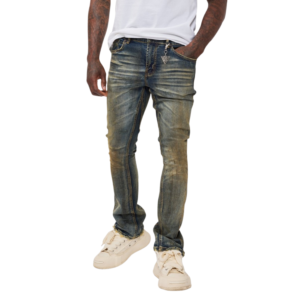 Valabasas Rugged Vintage Stacked Jeans - Distressed Wash