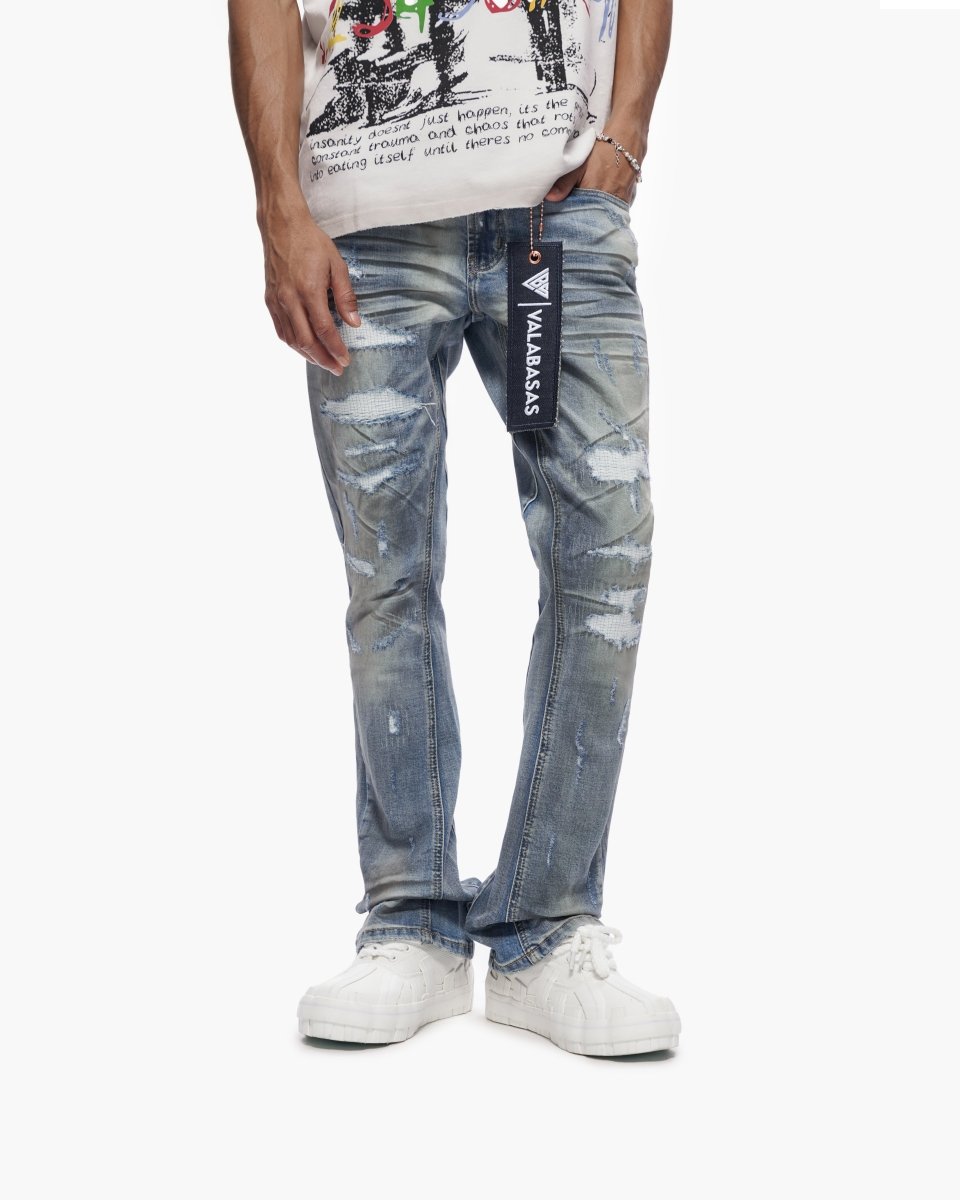 Graft Stacked Dirty Blue Jeans - Valabasas