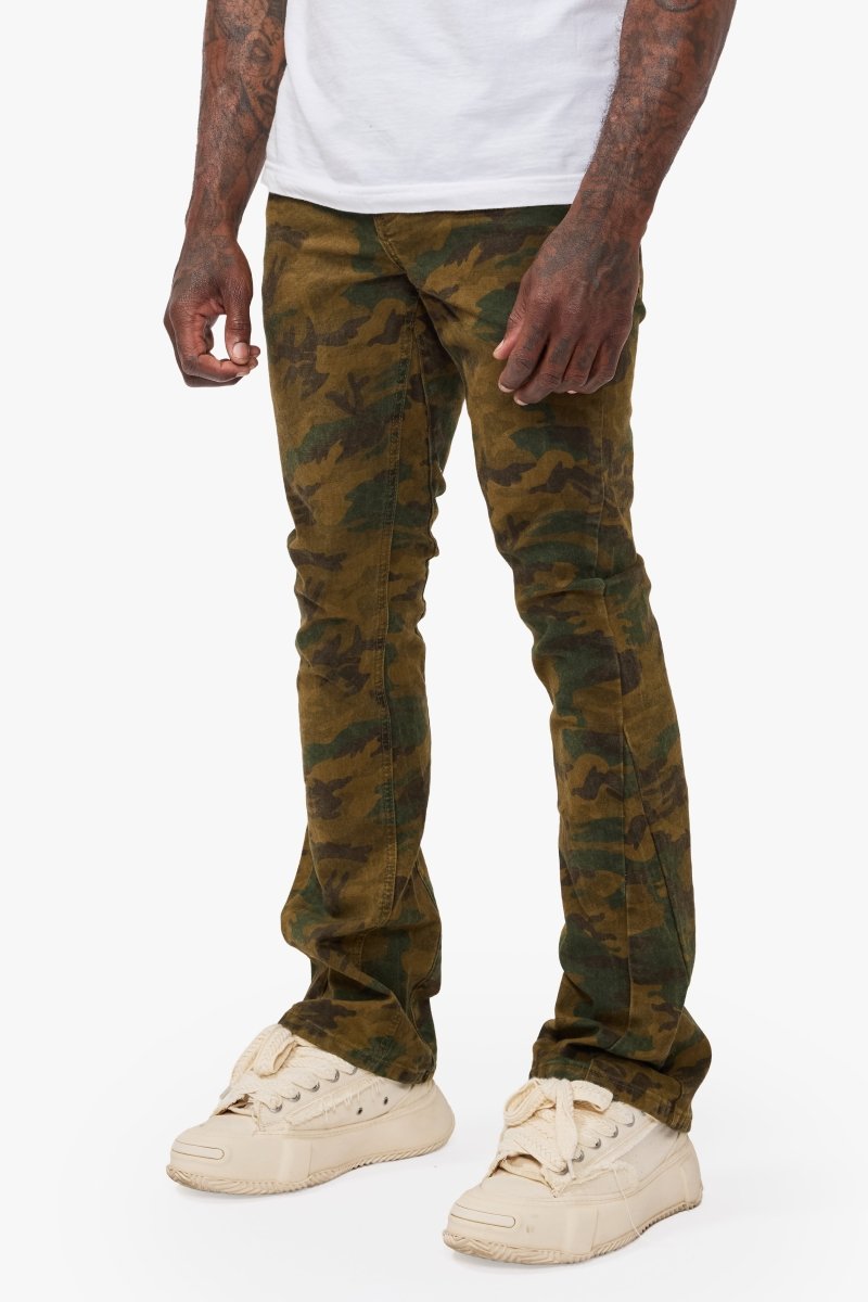 Hazard Dark Foilage Green Stacked Jeans - Valabasas