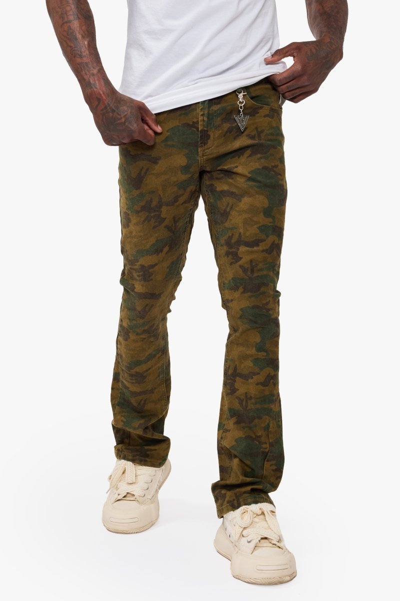 Hazard Dark Foilage Green Stacked Jeans - Valabasas