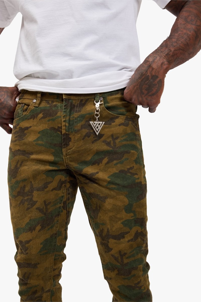 Hazard Dark Foilage Green Stacked Jeans - Valabasas