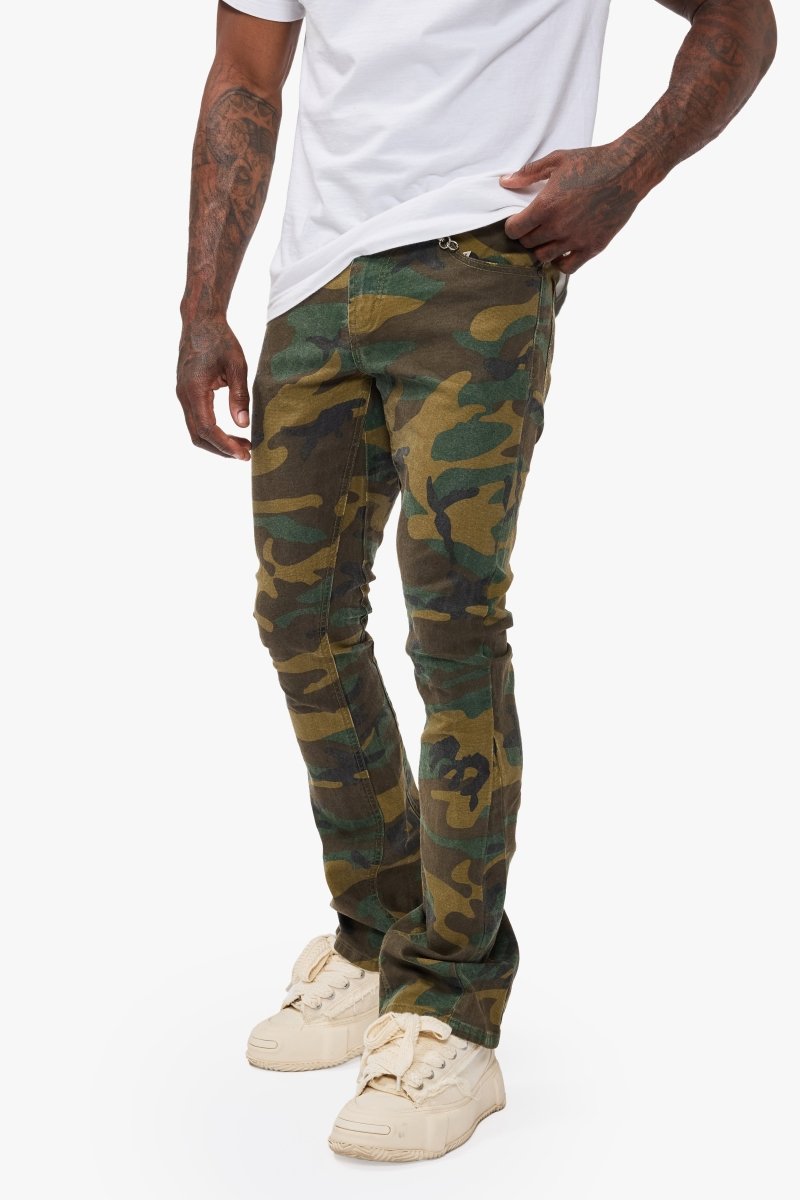 Hazard Foilage Green Stacked Jeans - Valabasas