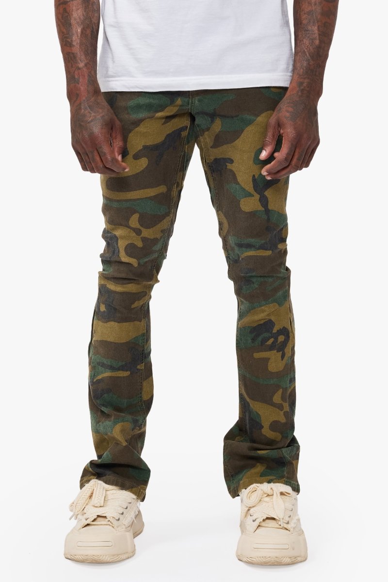 Hazard Foilage Green Stacked Jeans - Valabasas
