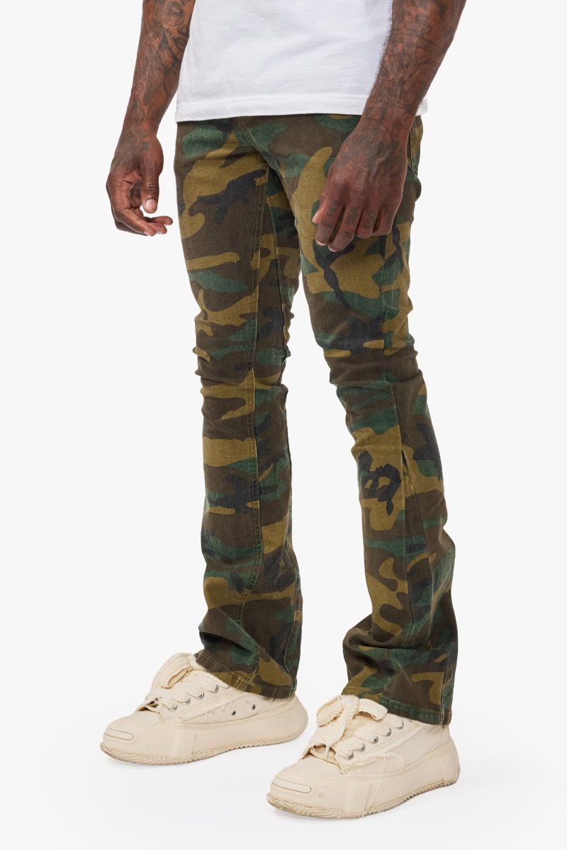 Hazard Foilage Green Stacked Jeans - Valabasas