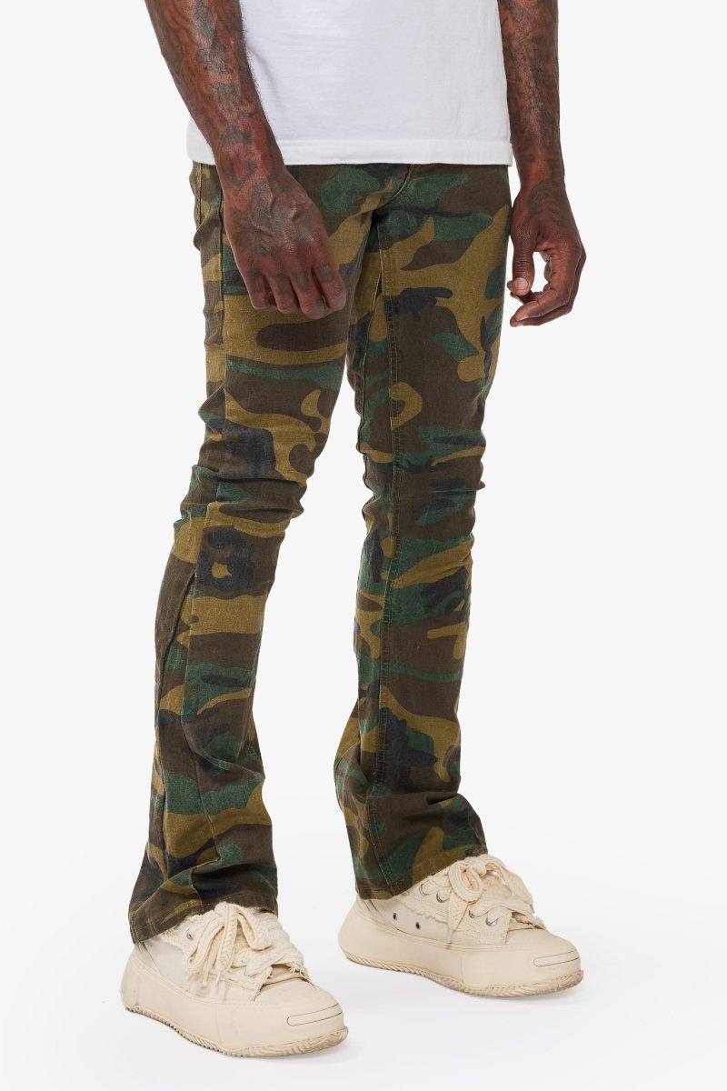 Hazard Foilage Green Stacked Jeans - Valabasas