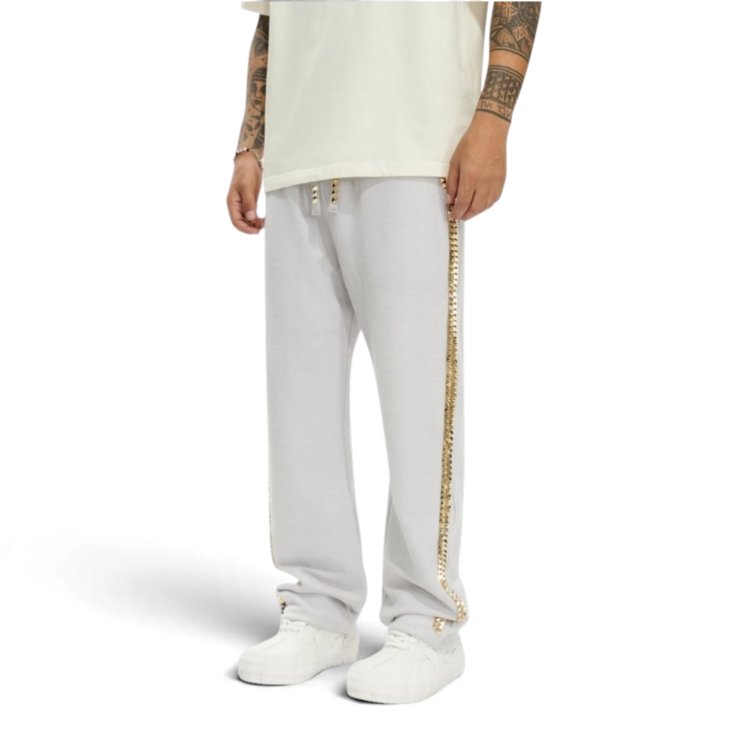 Valabasas Studded Sweatpants - Metallic Trim Light Grey
