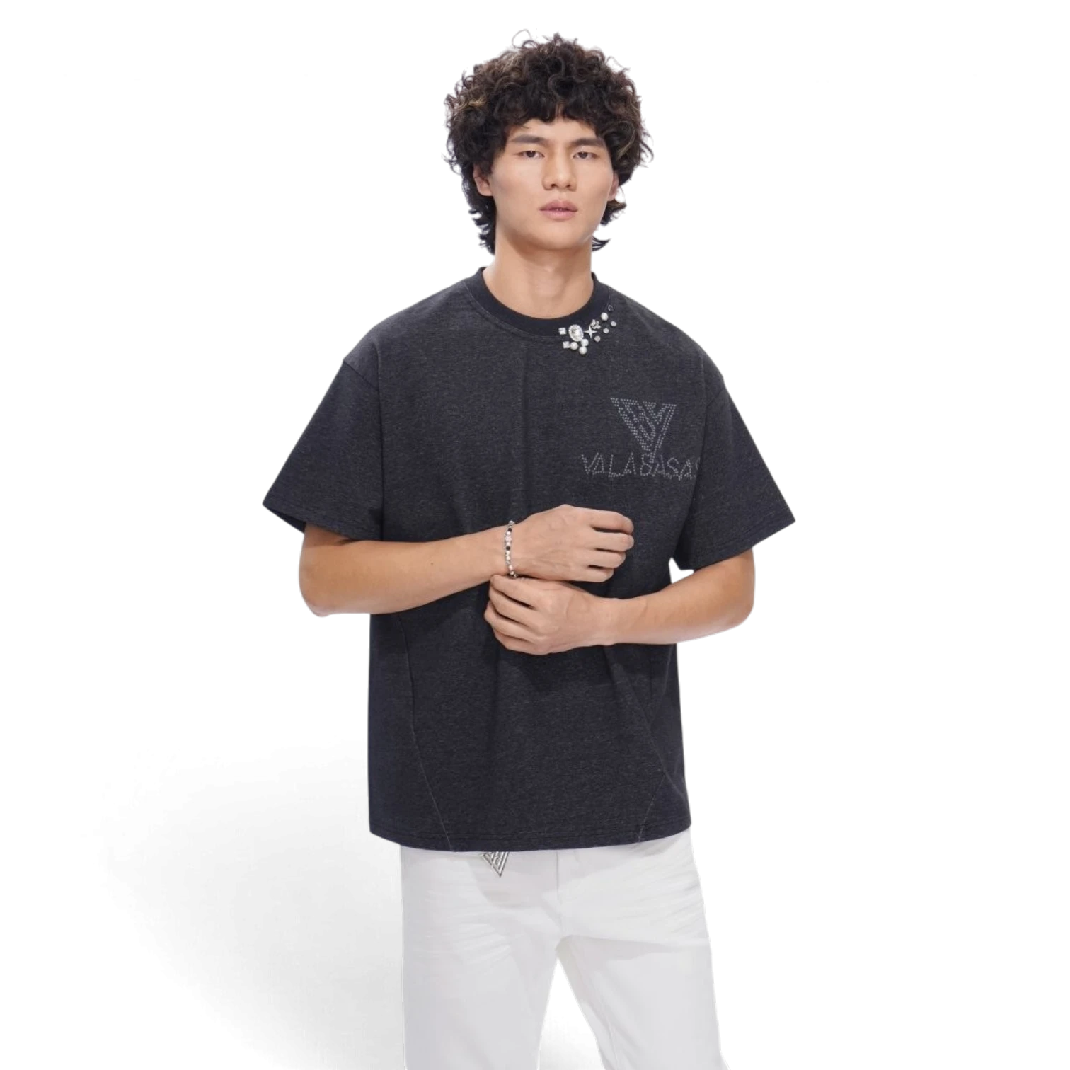 Valabasas Rhinestone Tee - Relaxed Fit Grey