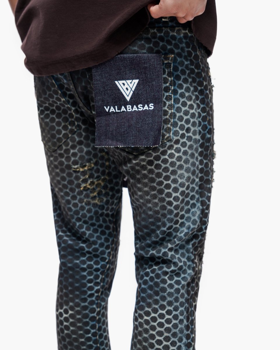 Hex Vintage Blue Black Stacked Jeans - Valabasas