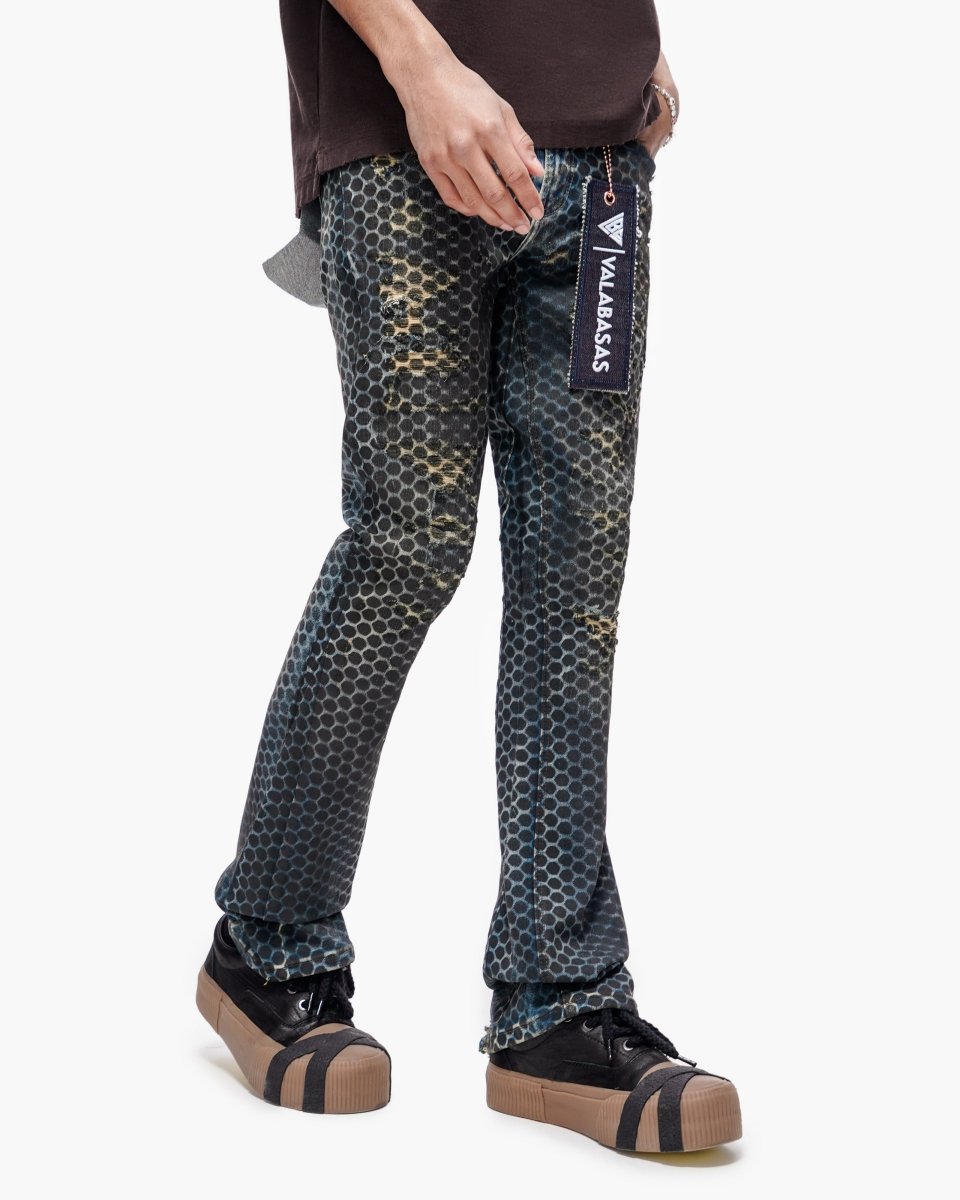 Hex Vintage Blue Black Stacked Jeans - Valabasas