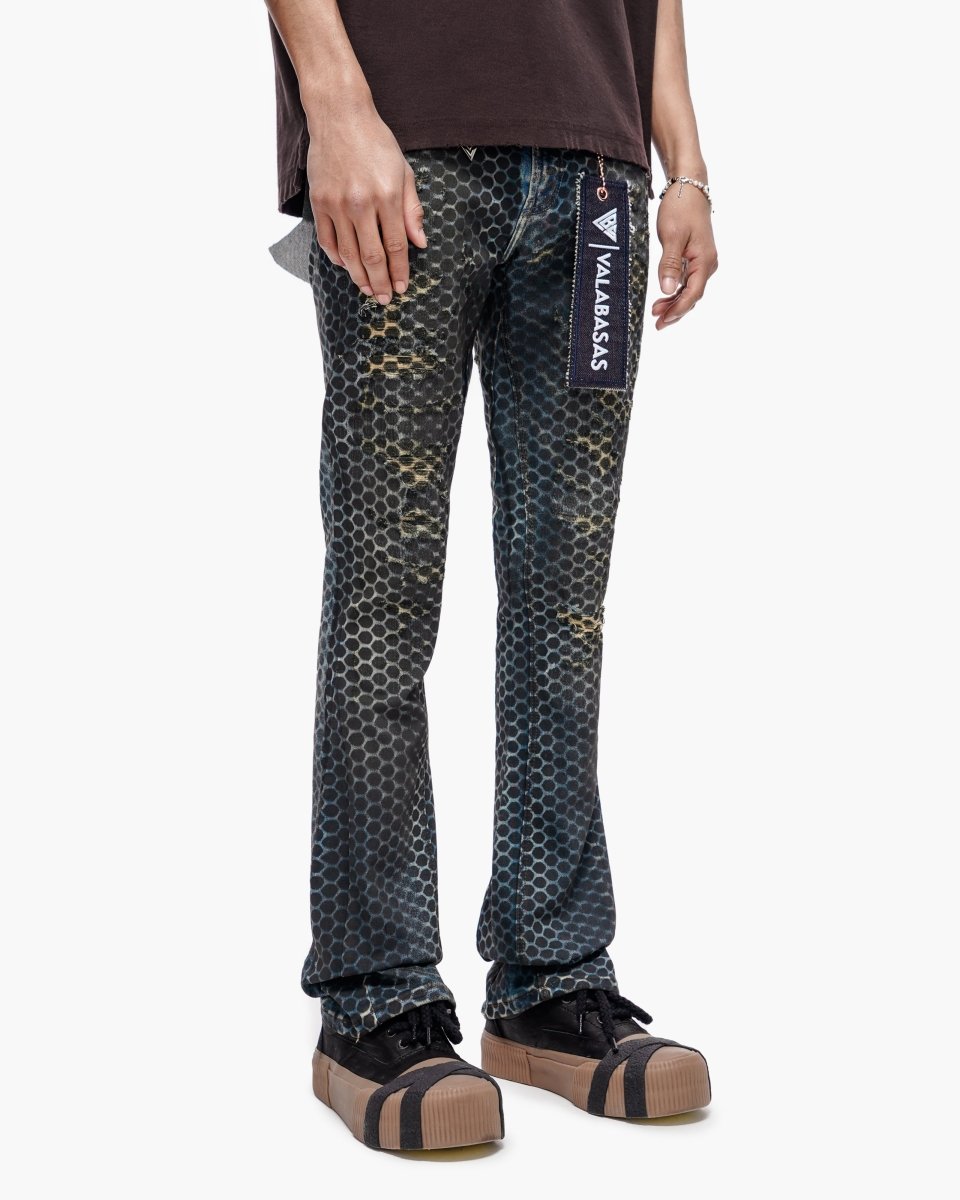 Hex Vintage Blue Black Stacked Jeans - Valabasas