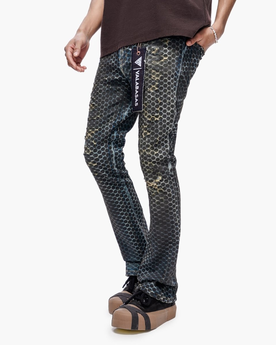 Hex Vintage Blue Black Stacked Jeans - Valabasas