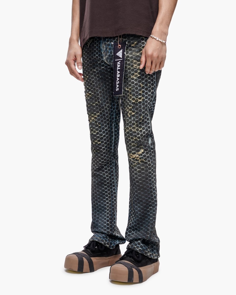 Hex Vintage Blue Black Stacked Jeans - Valabasas