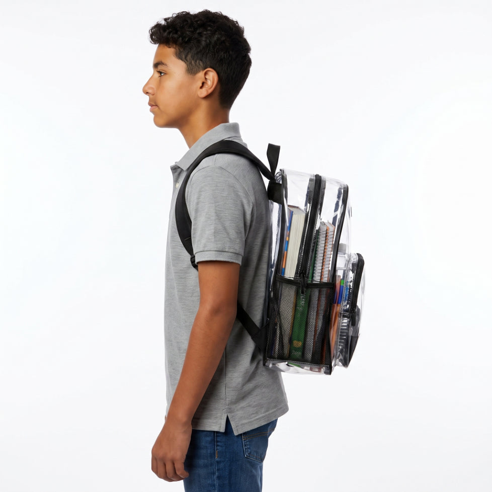 Heavy-Duty Clear Backpack - Stadium Approved Transparent School Bookbag