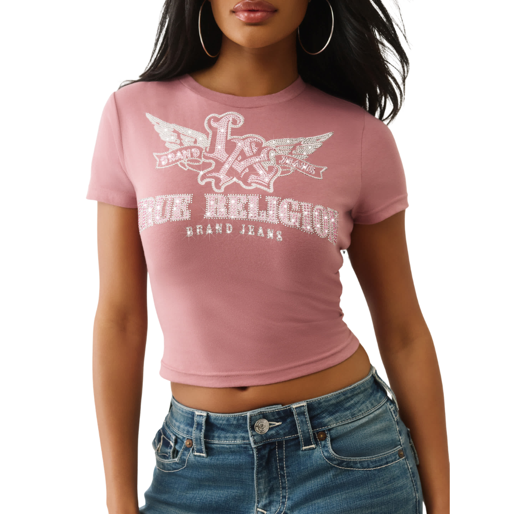 True Religion Wing Crystal Baby Tee - Graphic Print