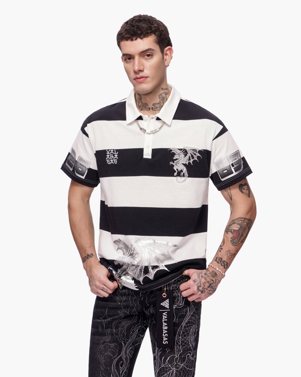 Kaiju Collar Shirt Black White Silver - Valabasas
