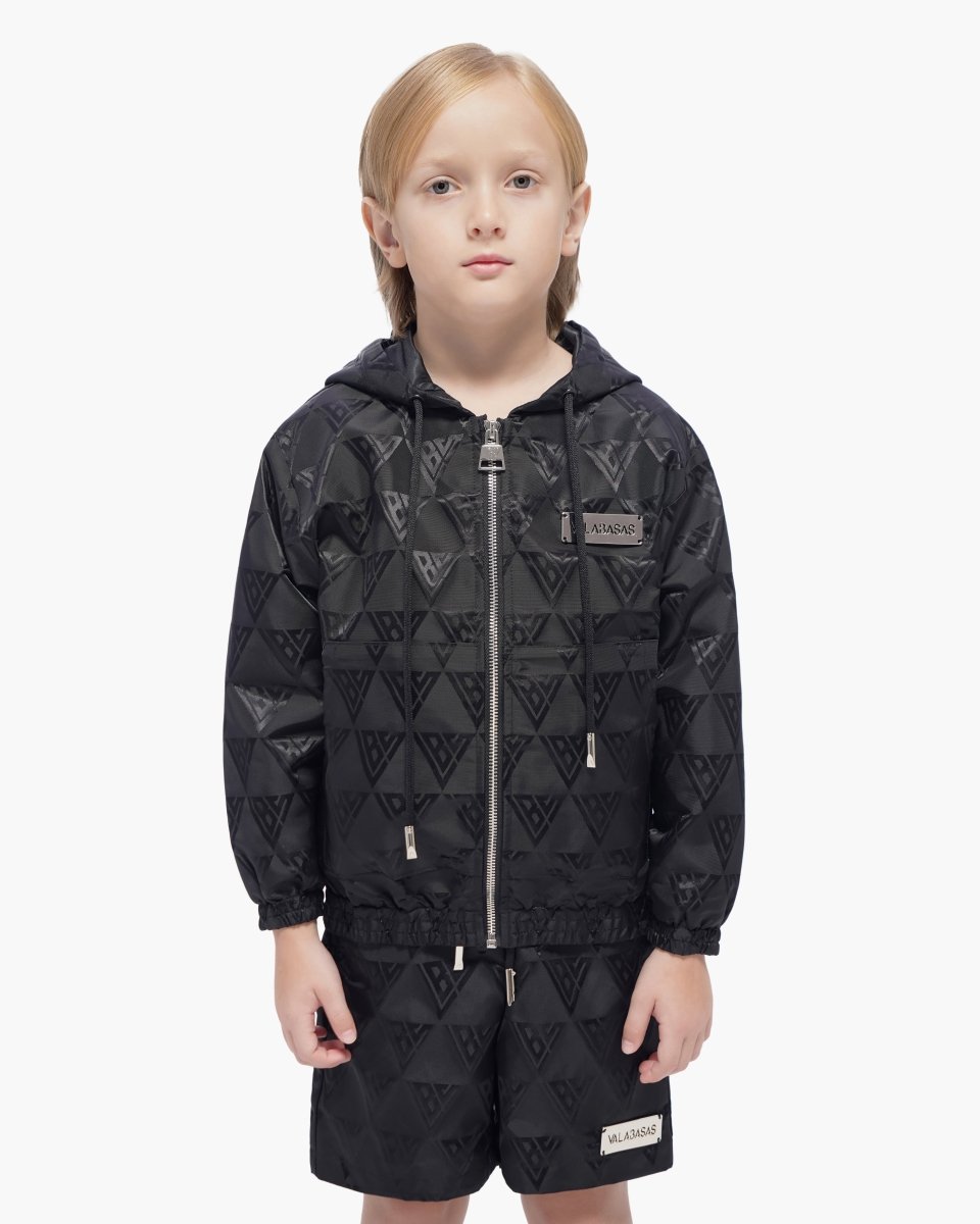 Kids Monogram 2.0 Black Windbreaker Jacket - Valabasas