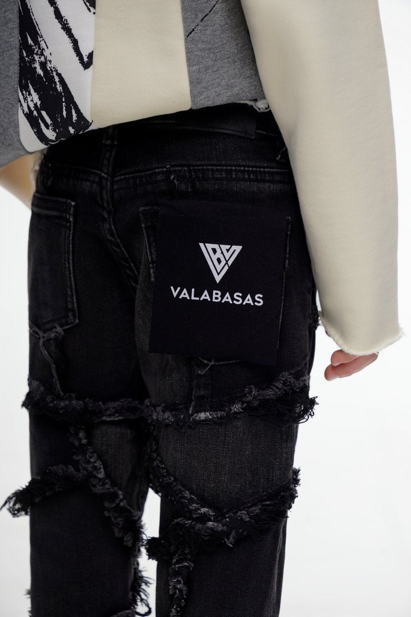 Valabasas Patchwork Youth Jeans - Frayed Black