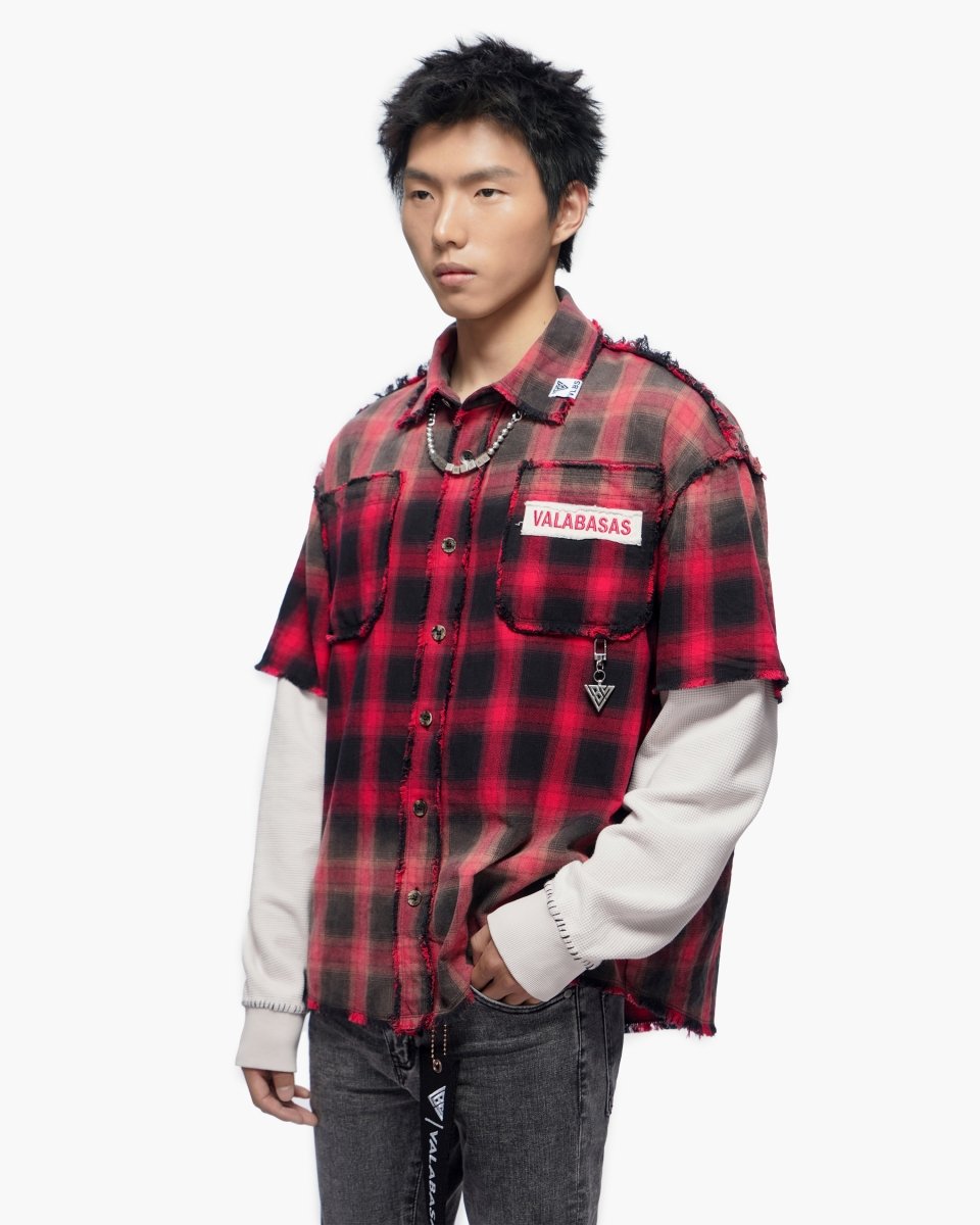 Lumberjack Layered Flannel Shirt Black Red - Valabasas
