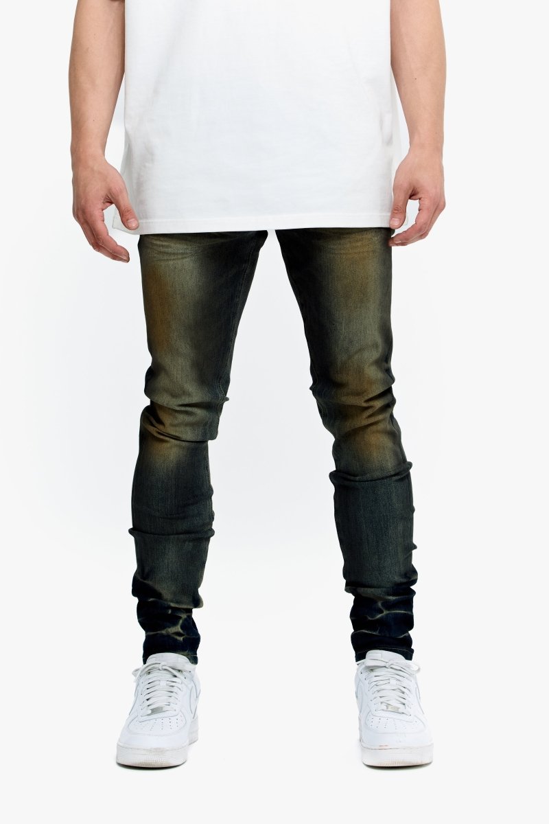 Mr.Flex Yellow Vintage Blue Wash Skinny Jeans - Valabasas