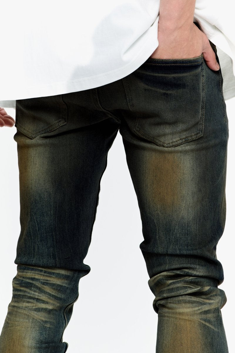 Mr.Flex Yellow Vintage Blue Wash Skinny Jeans - Valabasas