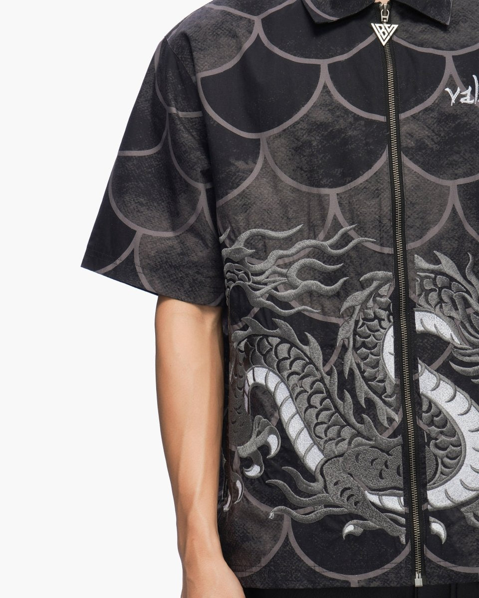 Ocean Scale Collar Zip-Up Black - Valabasas