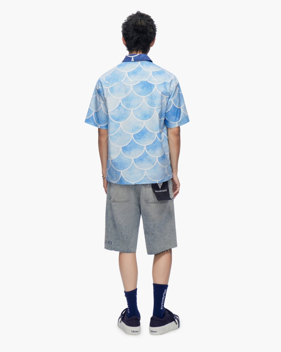 Ocean Scale Collar Zip-Up Blue - Valabasas