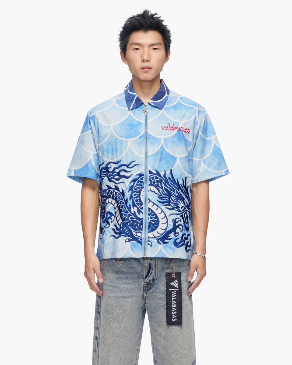 Ocean Scale Collar Zip-Up Blue - Valabasas