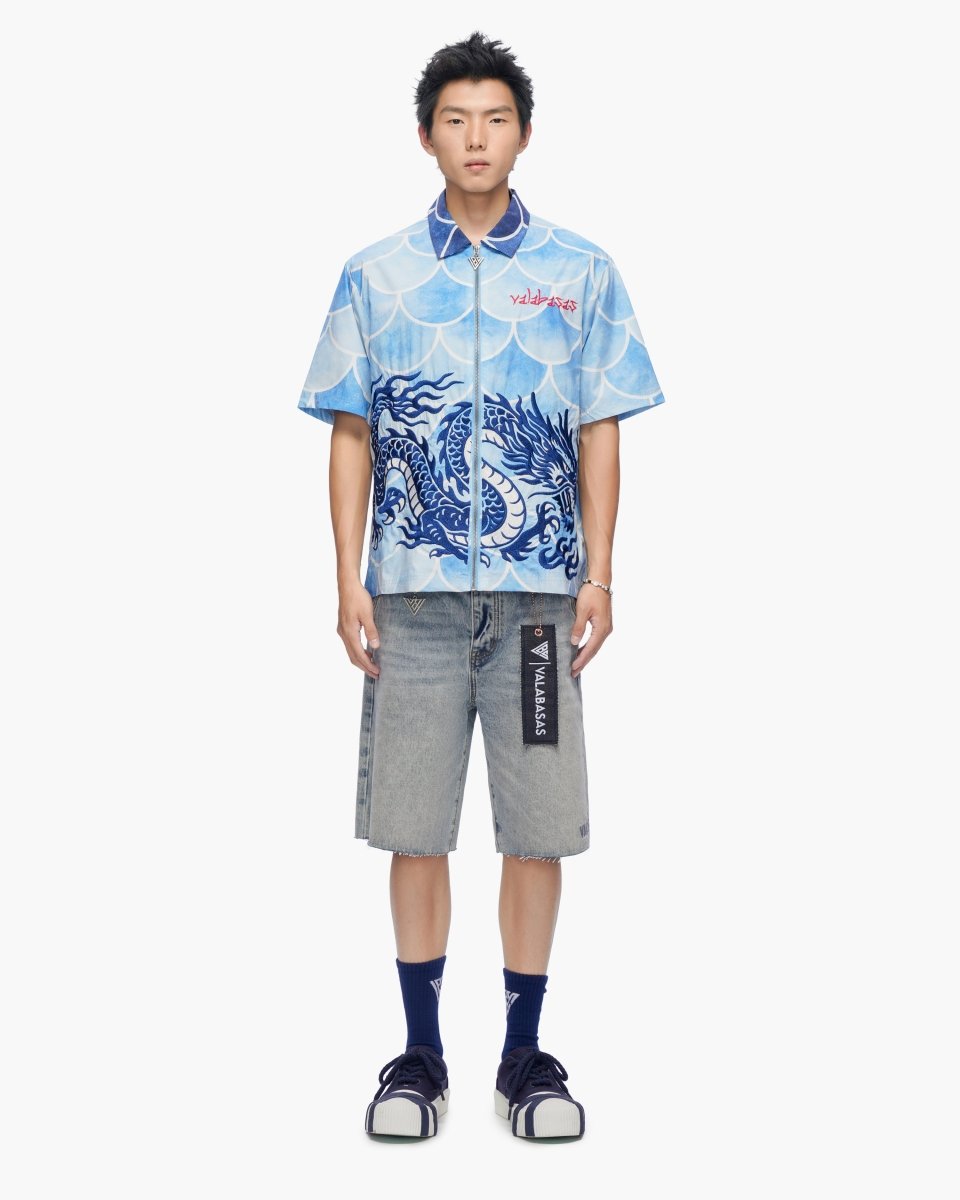 Ocean Scale Collar Zip-Up Blue - Valabasas