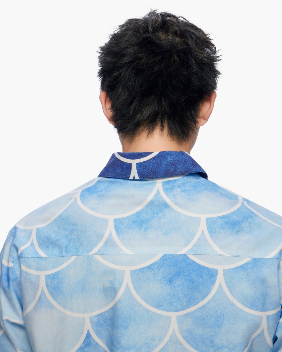 Ocean Scale Collar Zip-Up Blue - Valabasas
