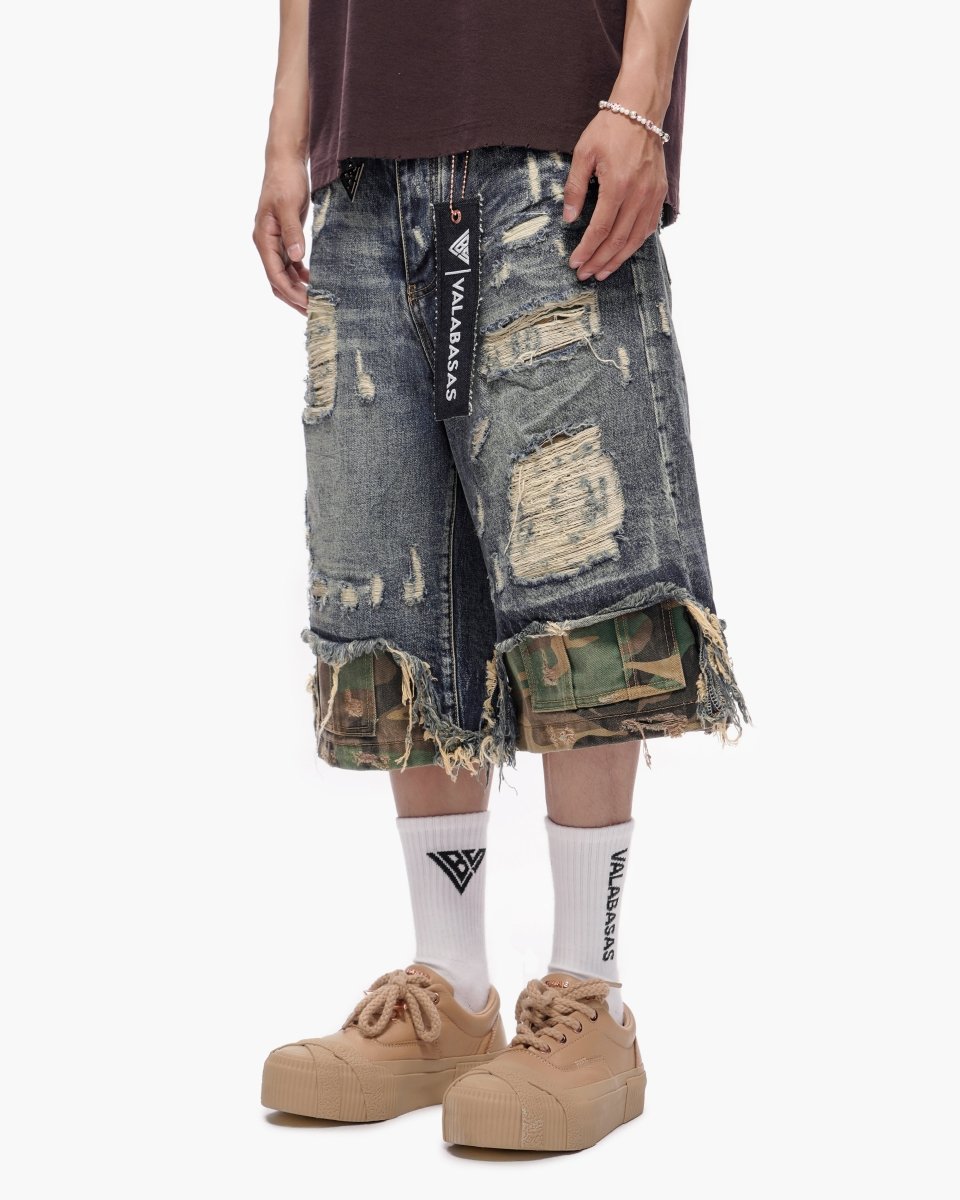 VALABASAS Plunder Jorts Dark Blue Wash front left full-length view
