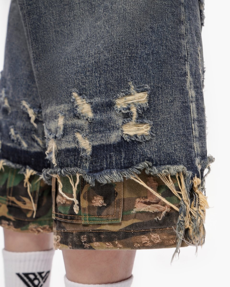 VALABASAS Plunder Jorts Dark Blue Wash bottom full-closeup view