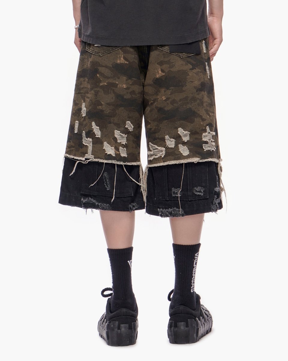 VALABASAS Plunder Jorts Dark Green Camo back full-length view