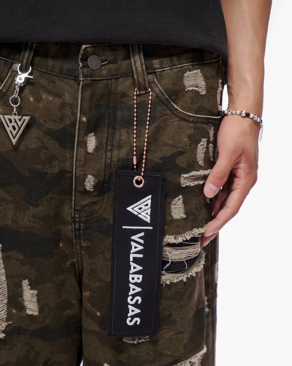 VALABASAS Plunder Jorts Dark Green Camo front full-closeup view