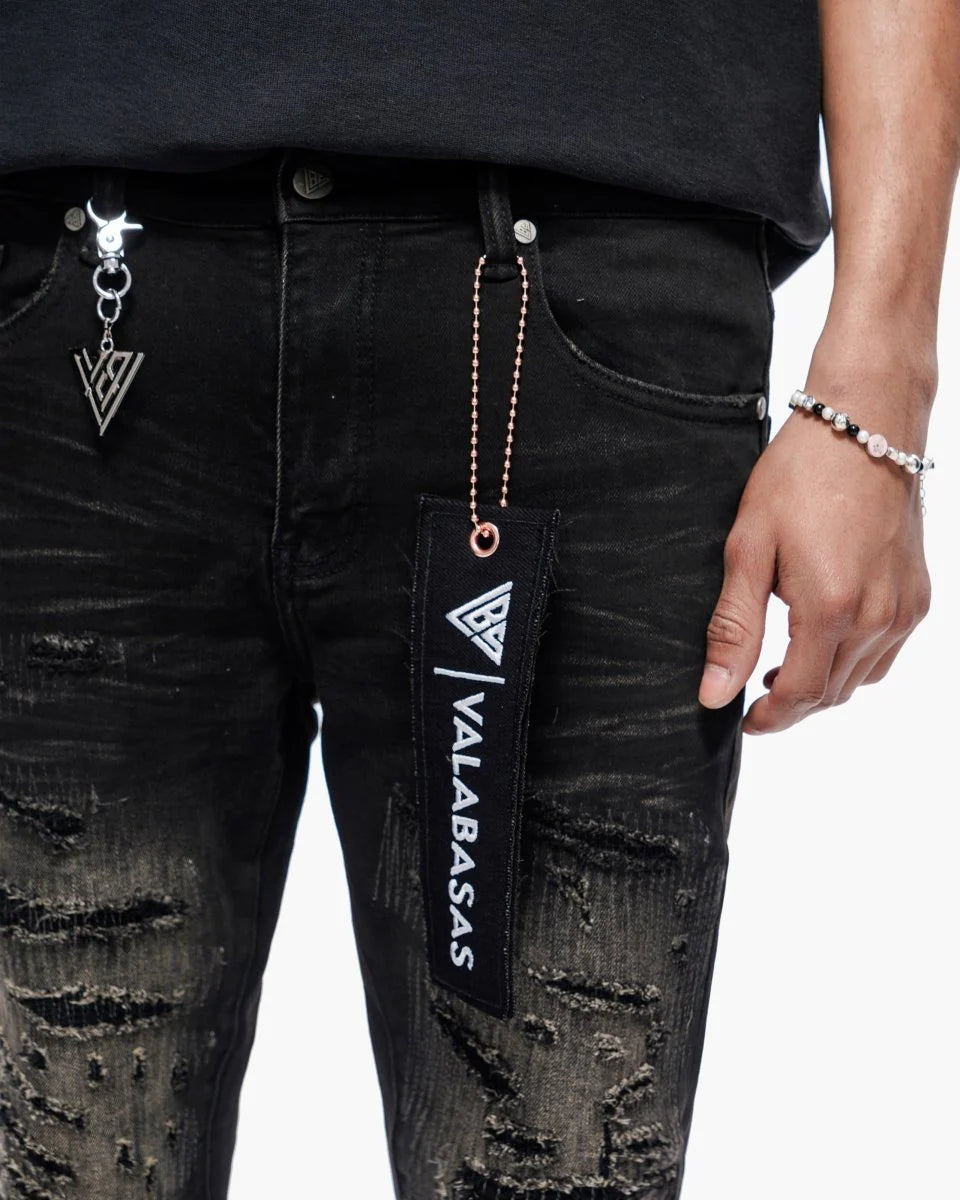 Valabasas Repair Black Wash Skinny Jeans - Distressed