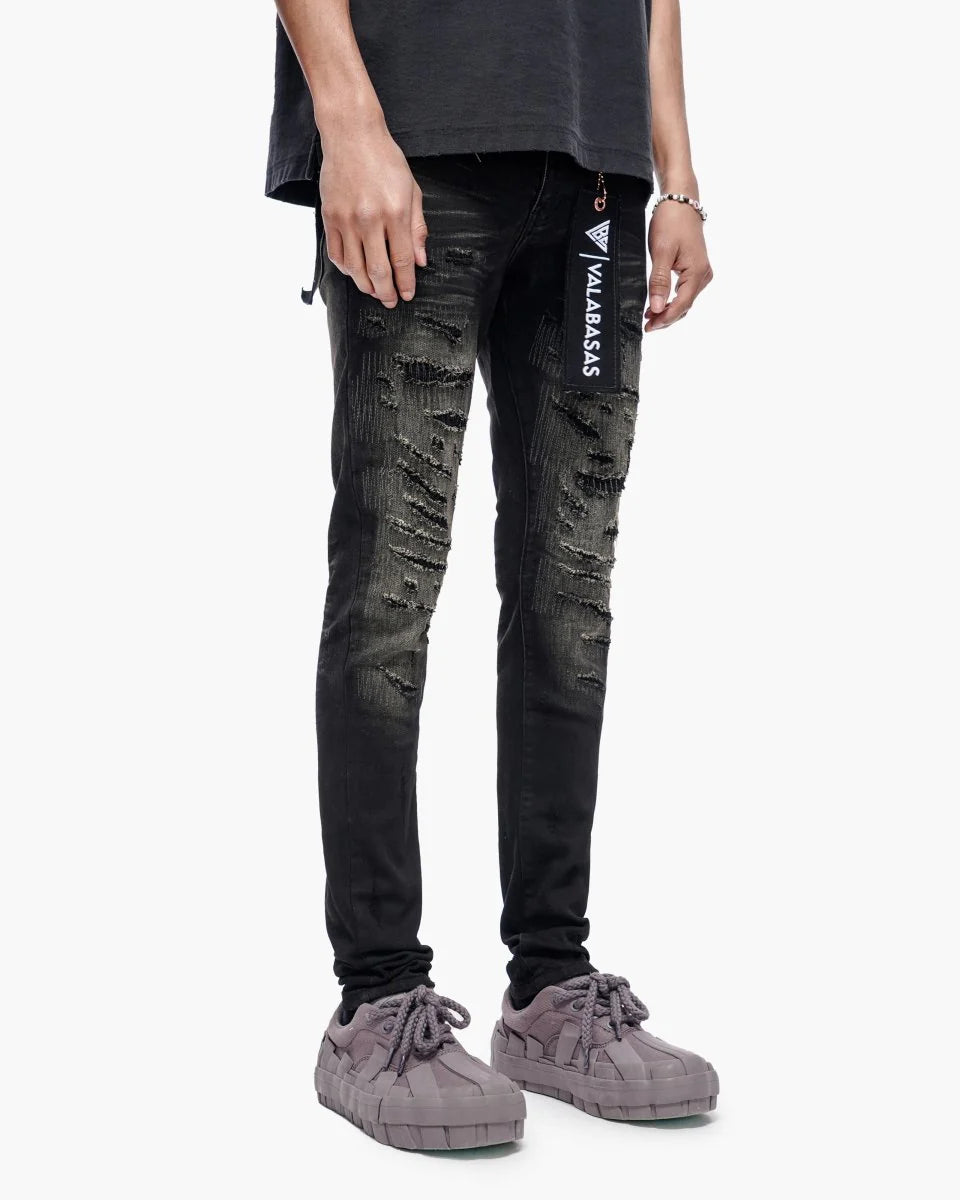 Valabasas Repair Black Wash Skinny Jeans - Distressed