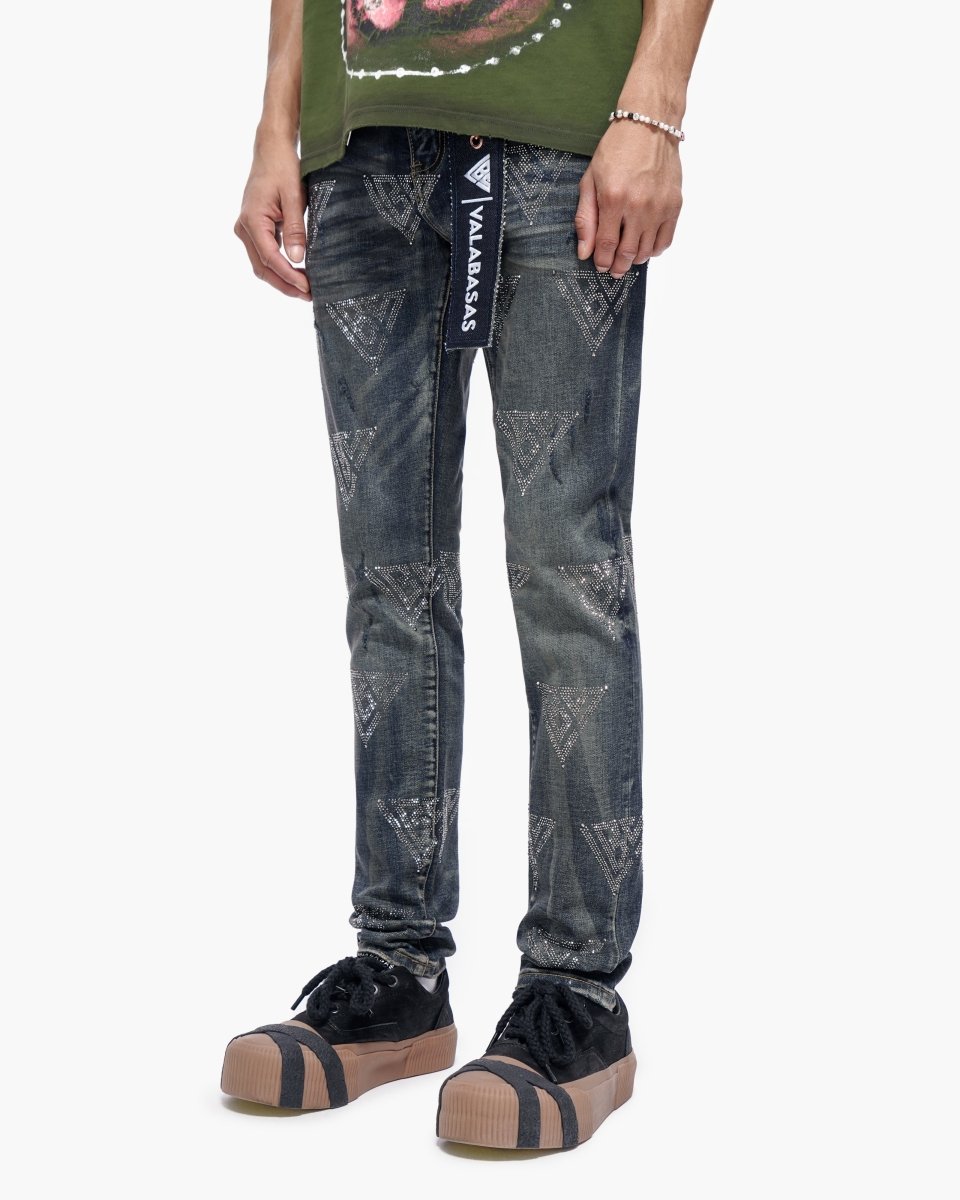Scatter Skinny Dark Dirty Blue Jeans - Valabasas