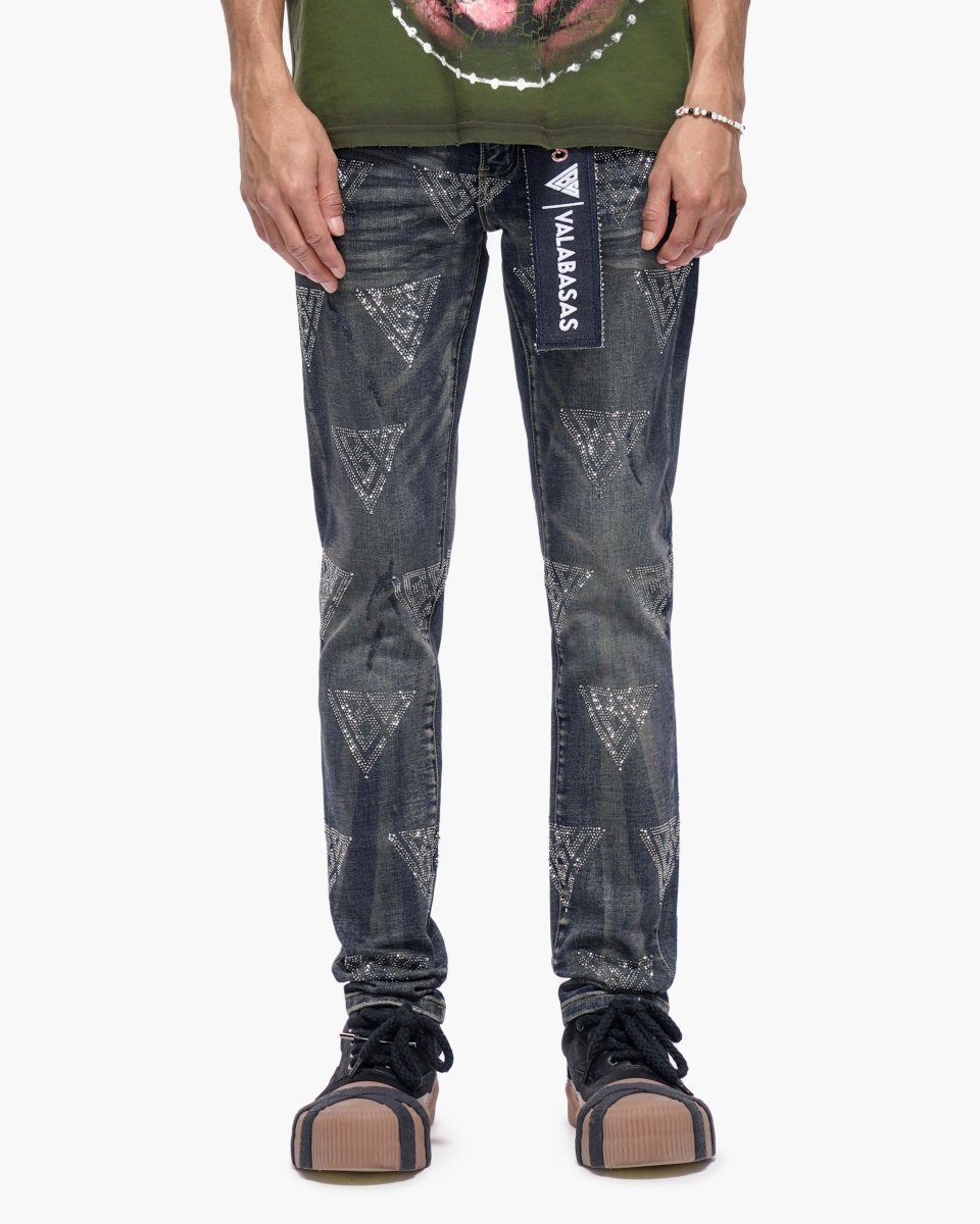 Scatter Skinny Dark Dirty Blue Jeans - Valabasas