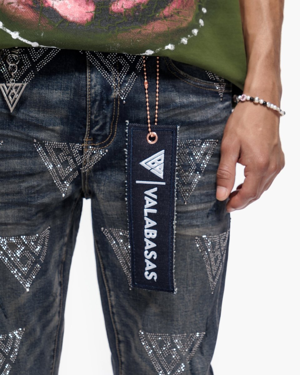 Scatter Skinny Dark Dirty Blue Jeans - Valabasas