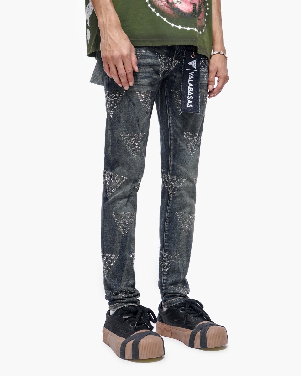 Scatter Skinny Dark Dirty Blue Jeans - Valabasas