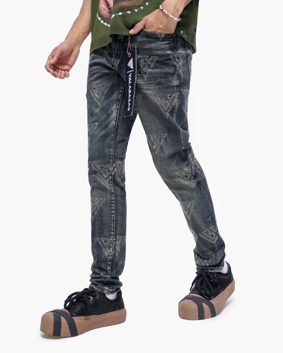 Scatter Skinny Dark Dirty Blue Jeans - Valabasas
