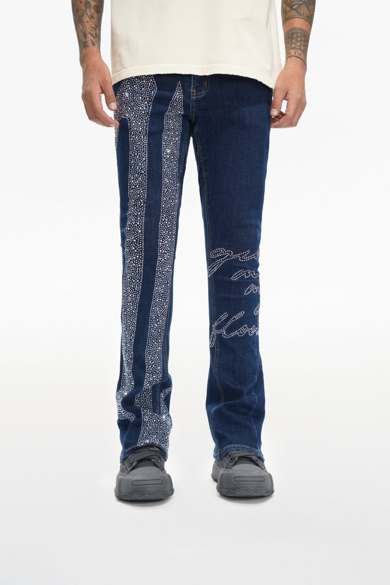 Scripted Denim Blue Stacked - Valabasas