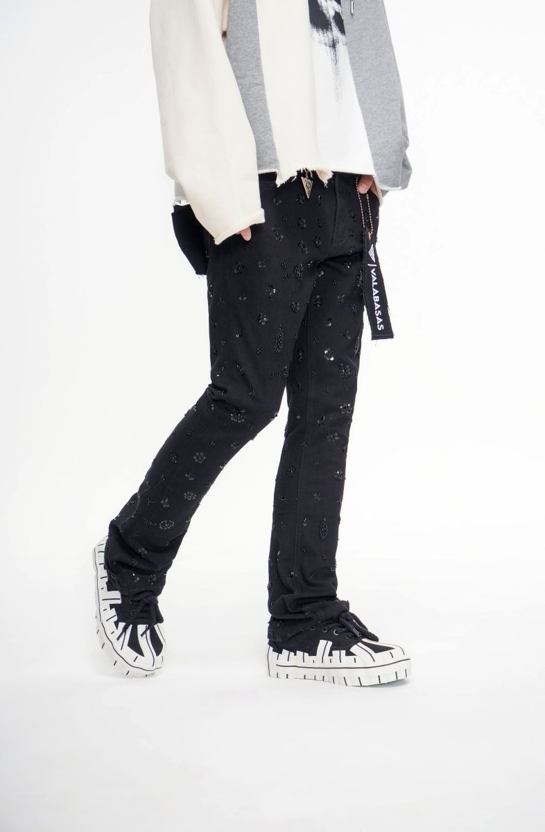 Shea Jet Black Stacked Flare Jean - Valabasas