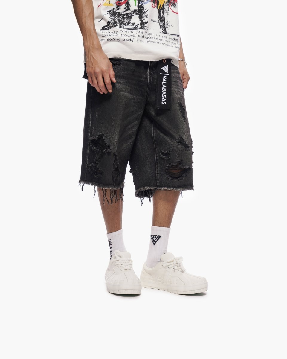 Snapped Baggy Jorts Black Waxed - Valabasas