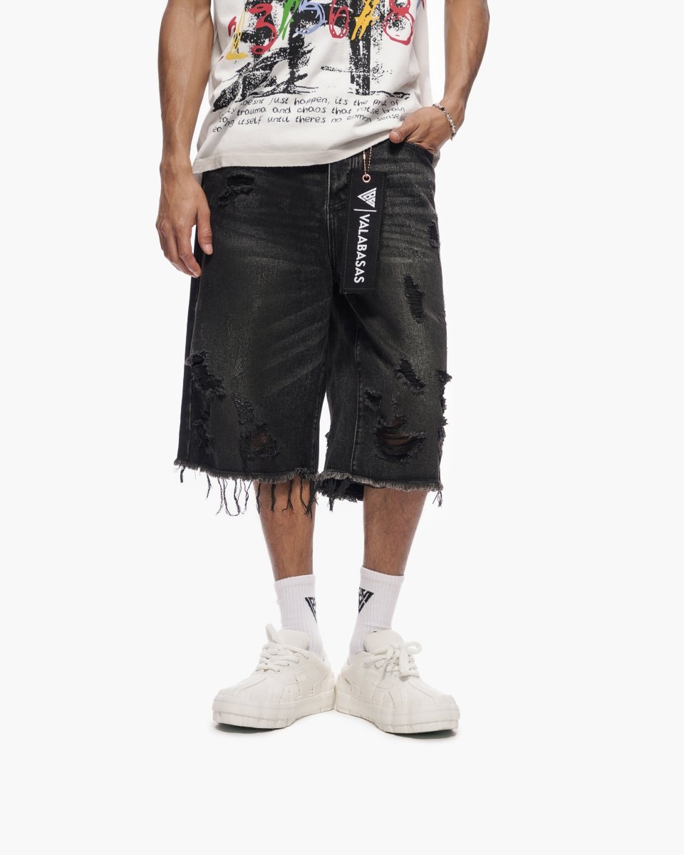 Snapped Baggy Jorts Black Waxed - Valabasas