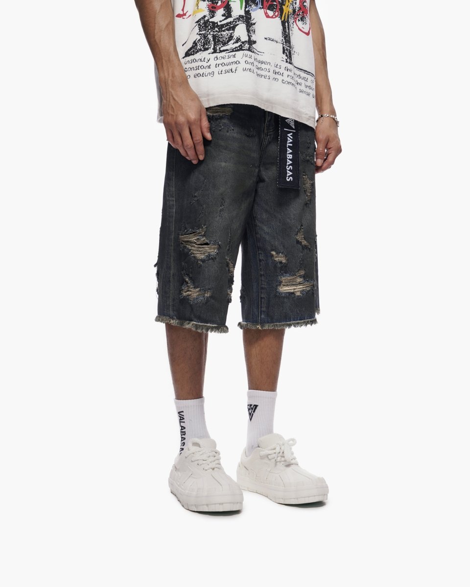 Snapped Dark Dirty Blue Jorts - Valabasas