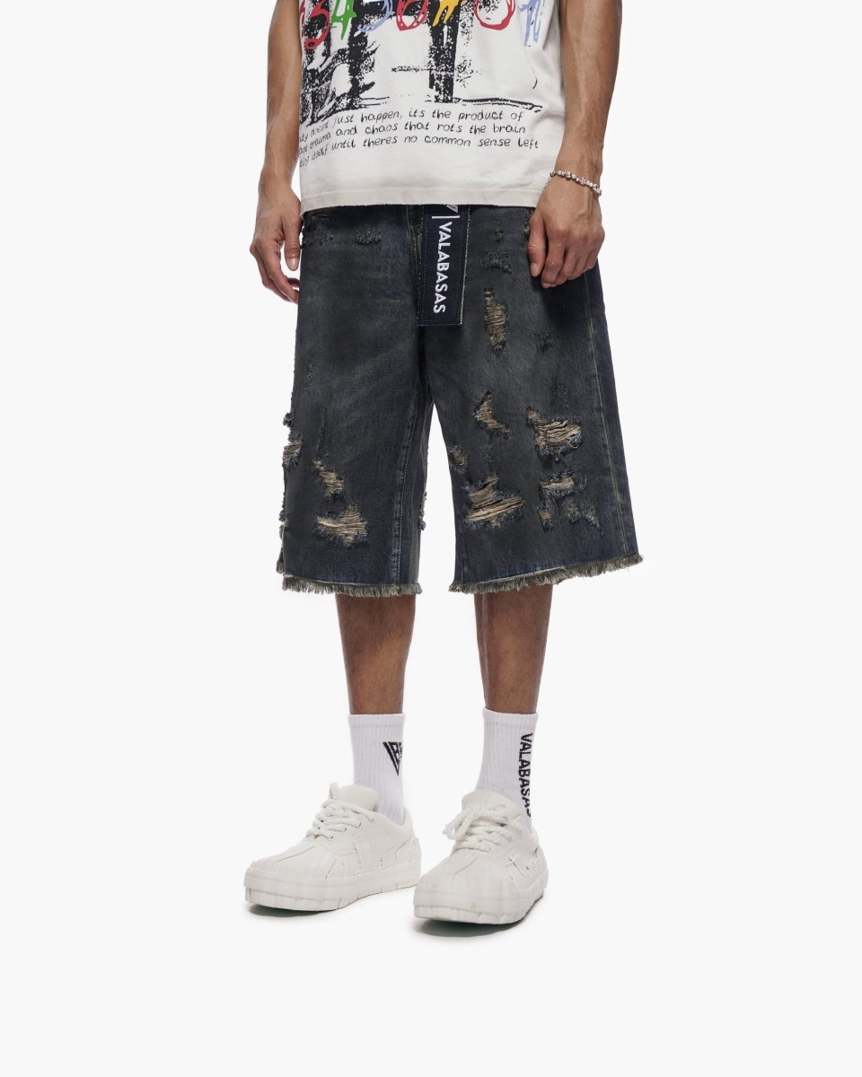 Snapped Dark Dirty Blue Jorts - Valabasas