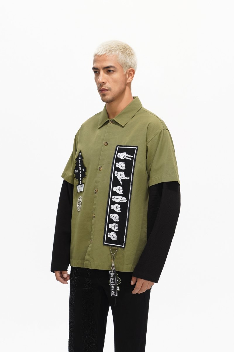 Summit Olive Layered Button Down - Valabasas