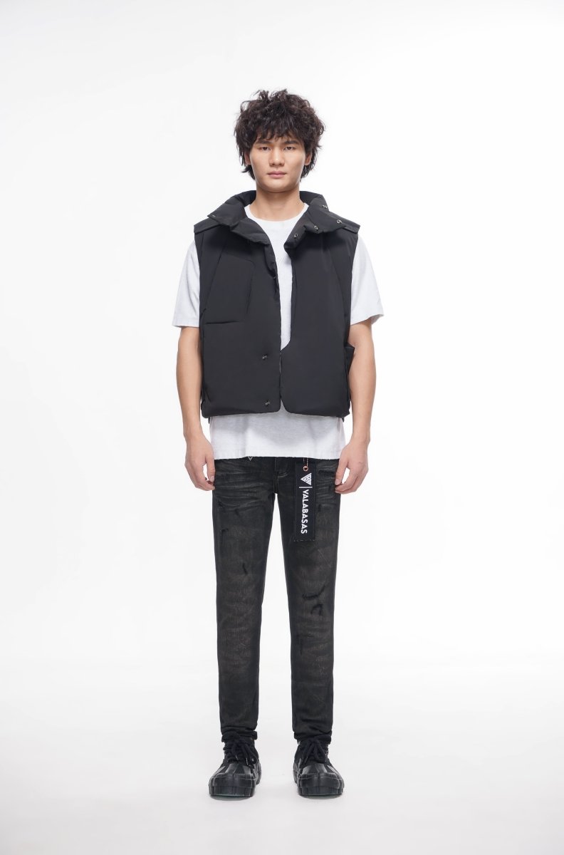 Tucked Black Puffer Vest - Valabasas