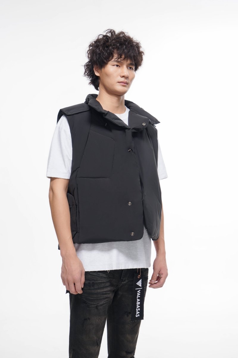 Tucked Black Puffer Vest - Valabasas