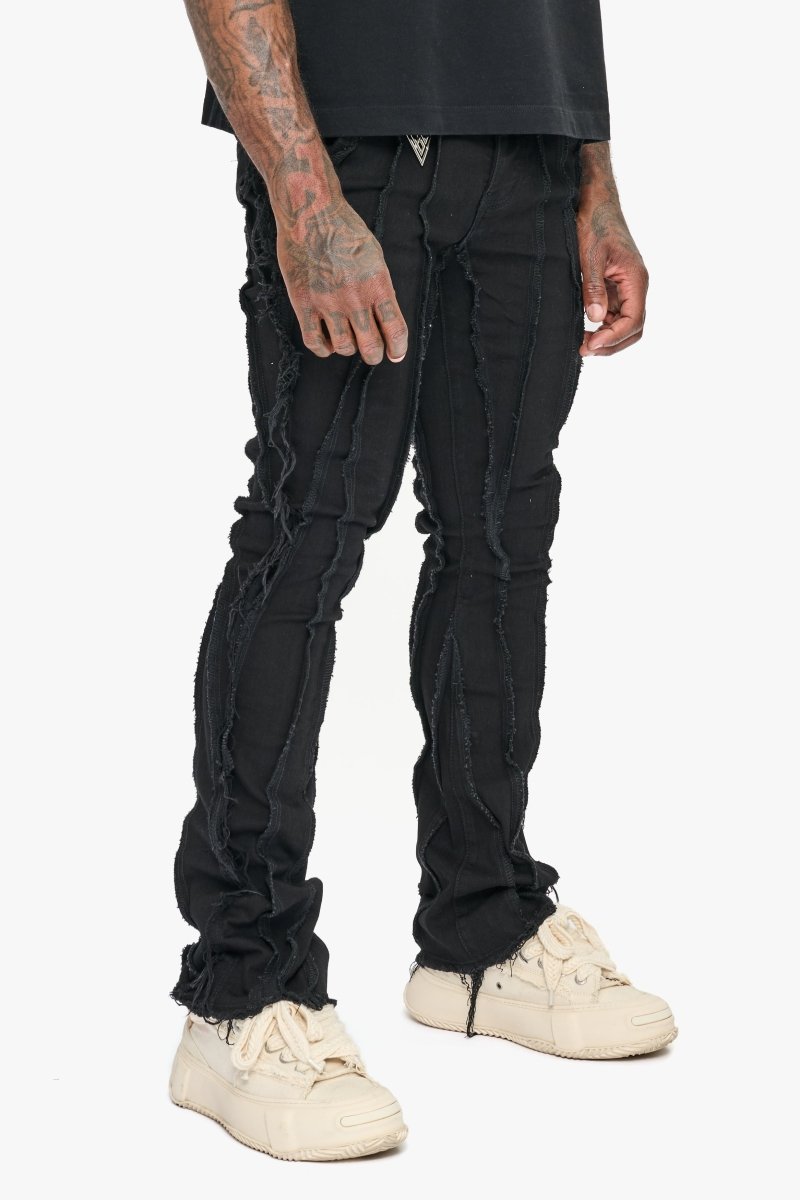 Twisted Stacked Denim Jeans Black - Valabasas